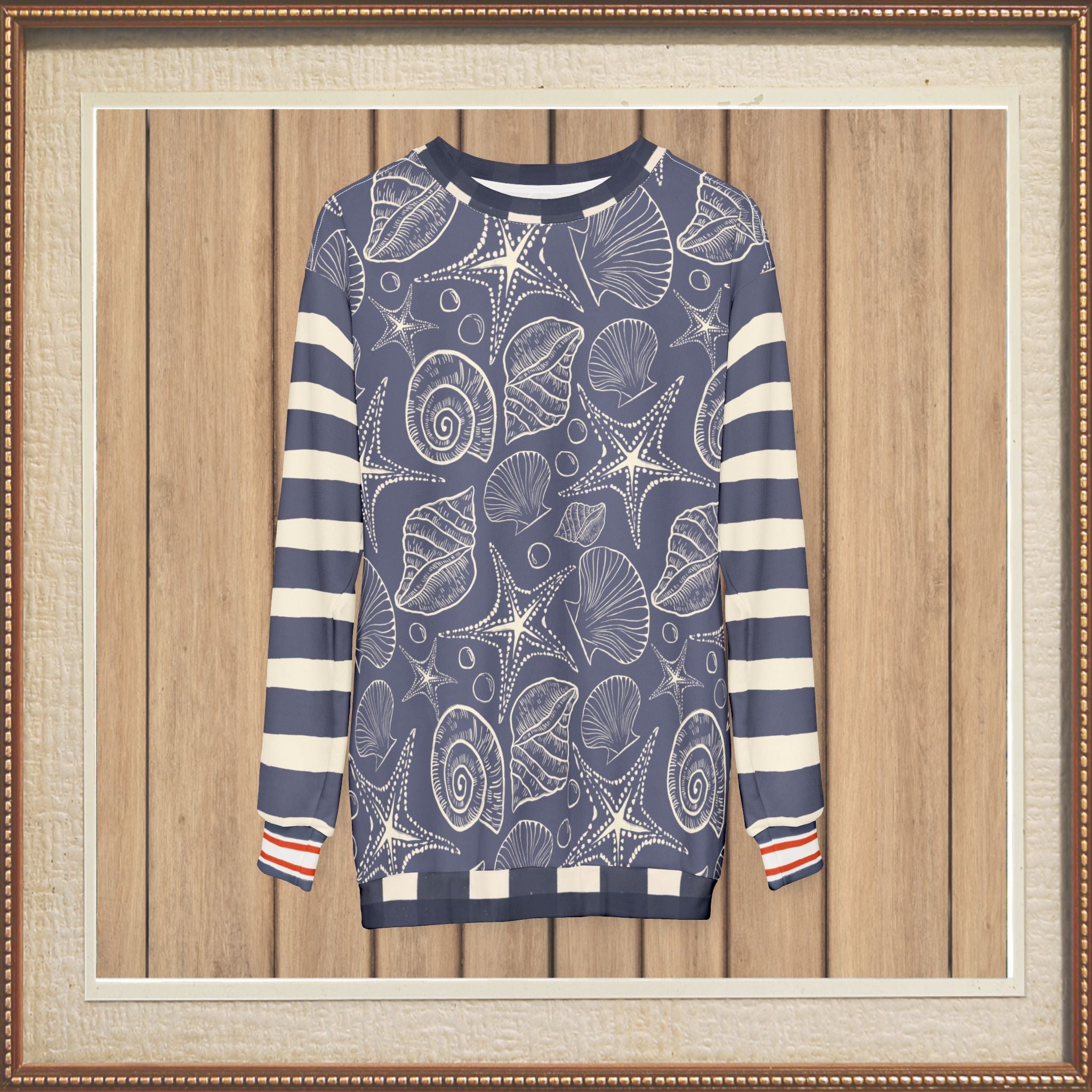 Sail Away Seashell Sketch in Blue Unisex Sweatshirt