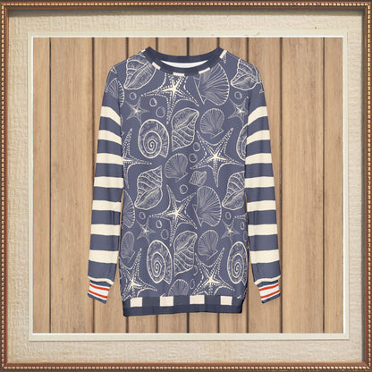 Sail Away Seashell Sketch in Blue Unisex Sweatshirt