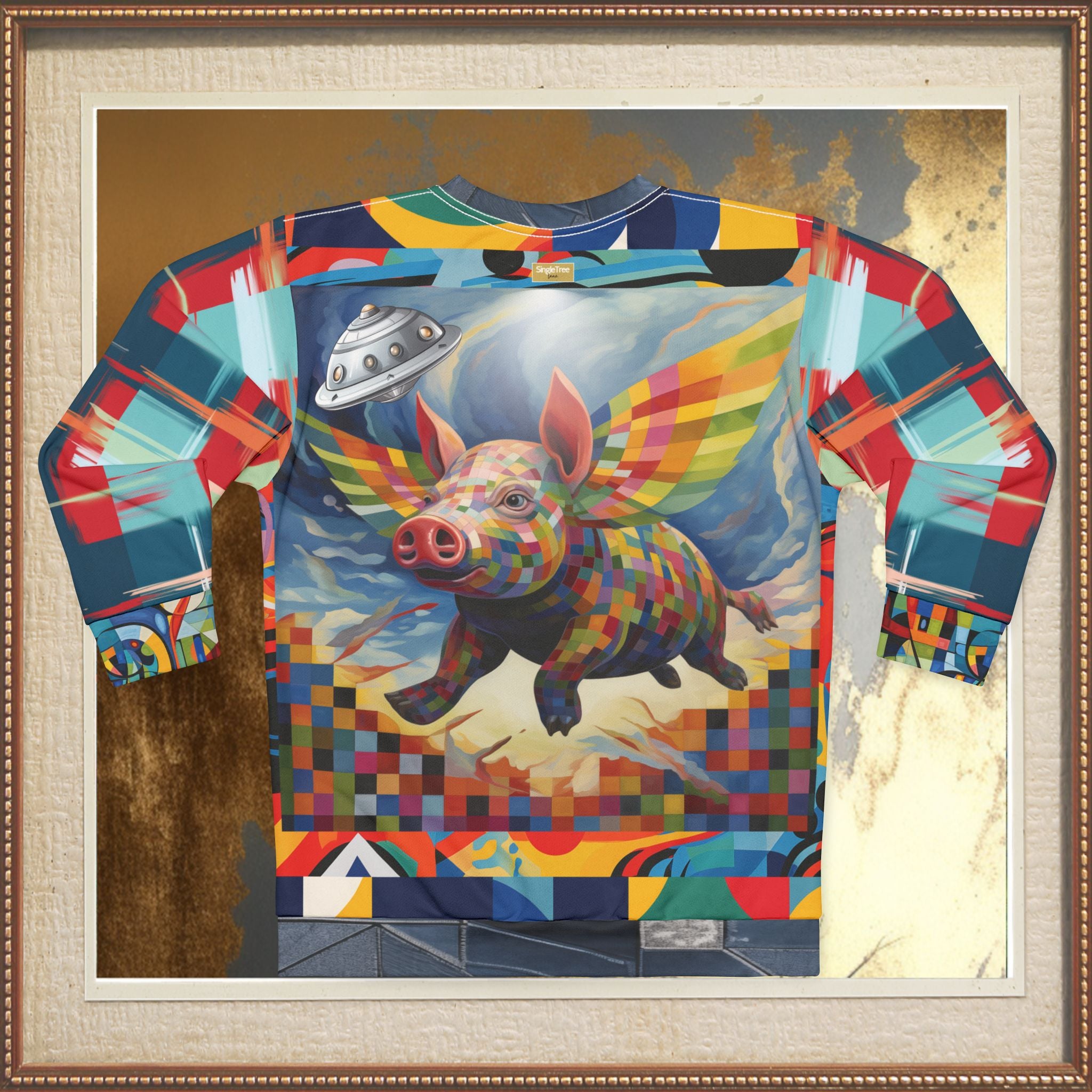 When Pigs Fly Home Abstract Plaid Unisex Sweatshirt (Gold Label)