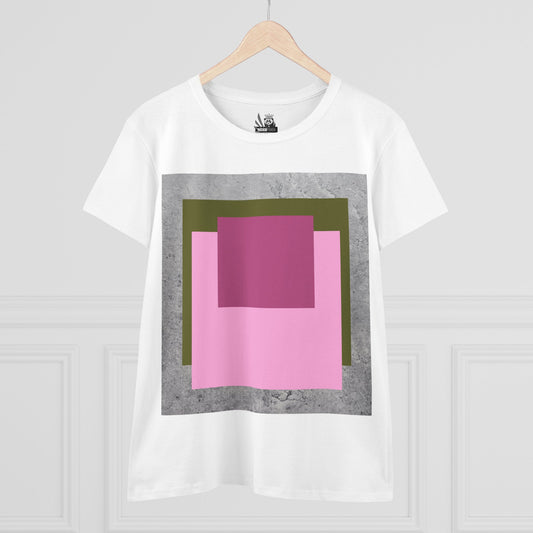 T-Shirt - Pink Rose Granny Quadruple Square Women's Cotton Tee