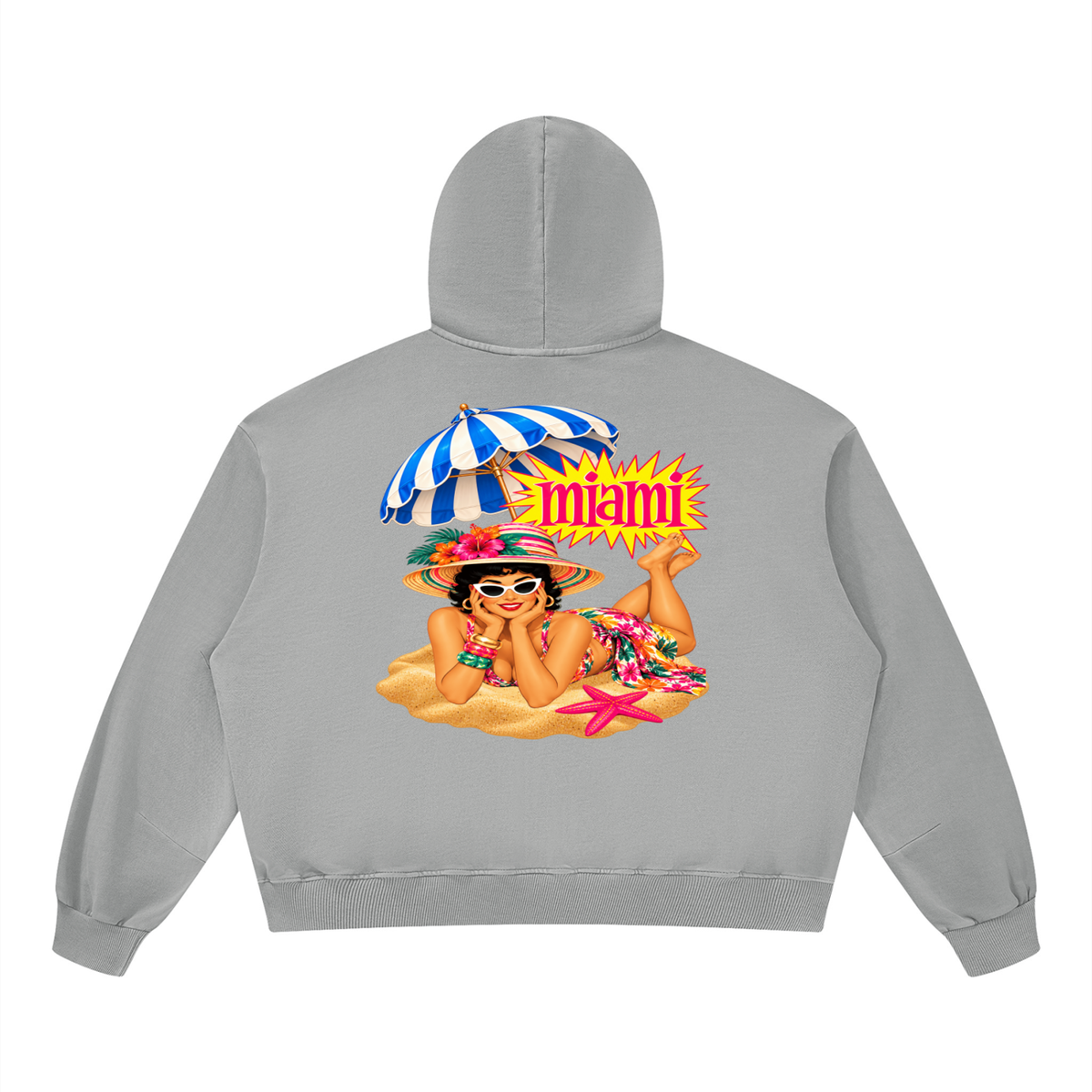 Miami Beach Girl on Vacation Unisex Boxy Vintage Washed Hoodie