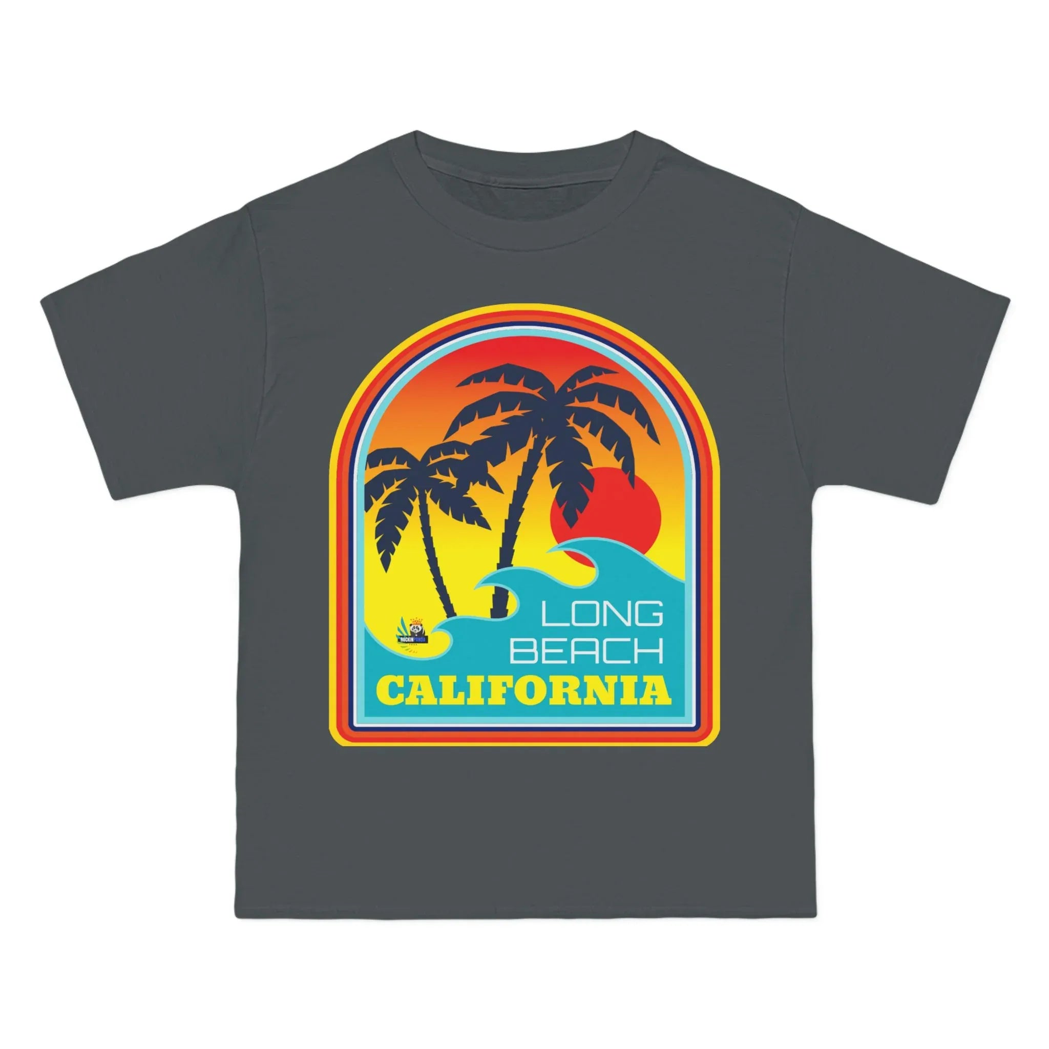 Charcoal gray t-shirt with a colorful &