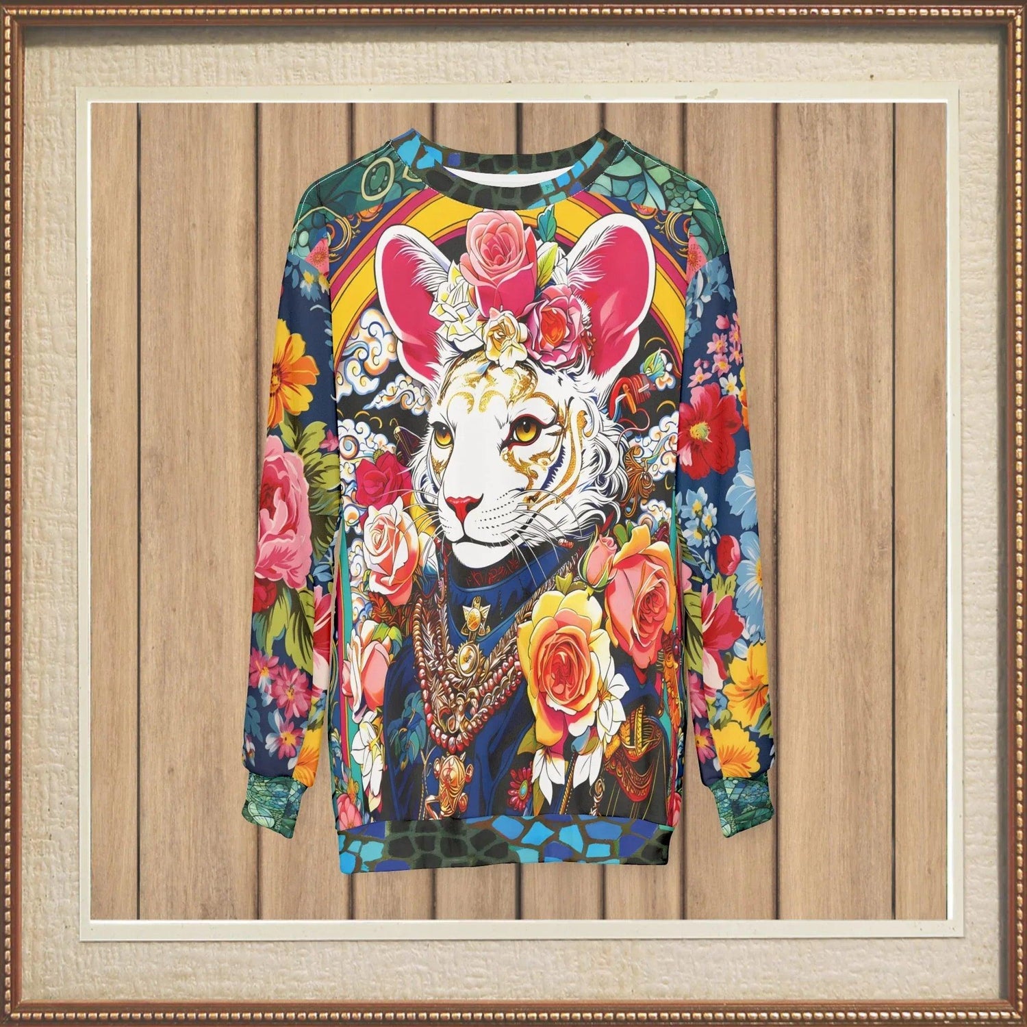 Emperor Cat in Rose Floral Unisex Sweatshirt (Gold Label)