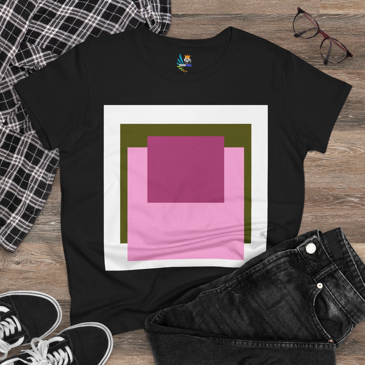 T-Shirt - Pink Rose Granny Quadruple Square Women&
