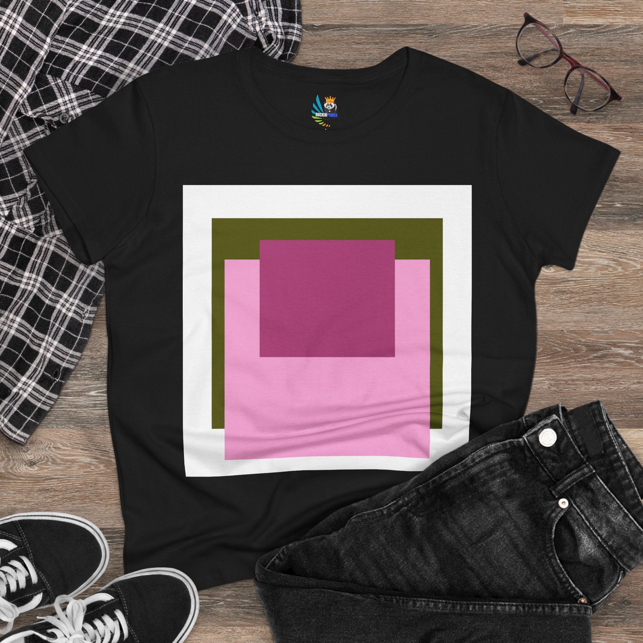 T-Shirt - Pink Rose Granny Quadruple Square Women&
