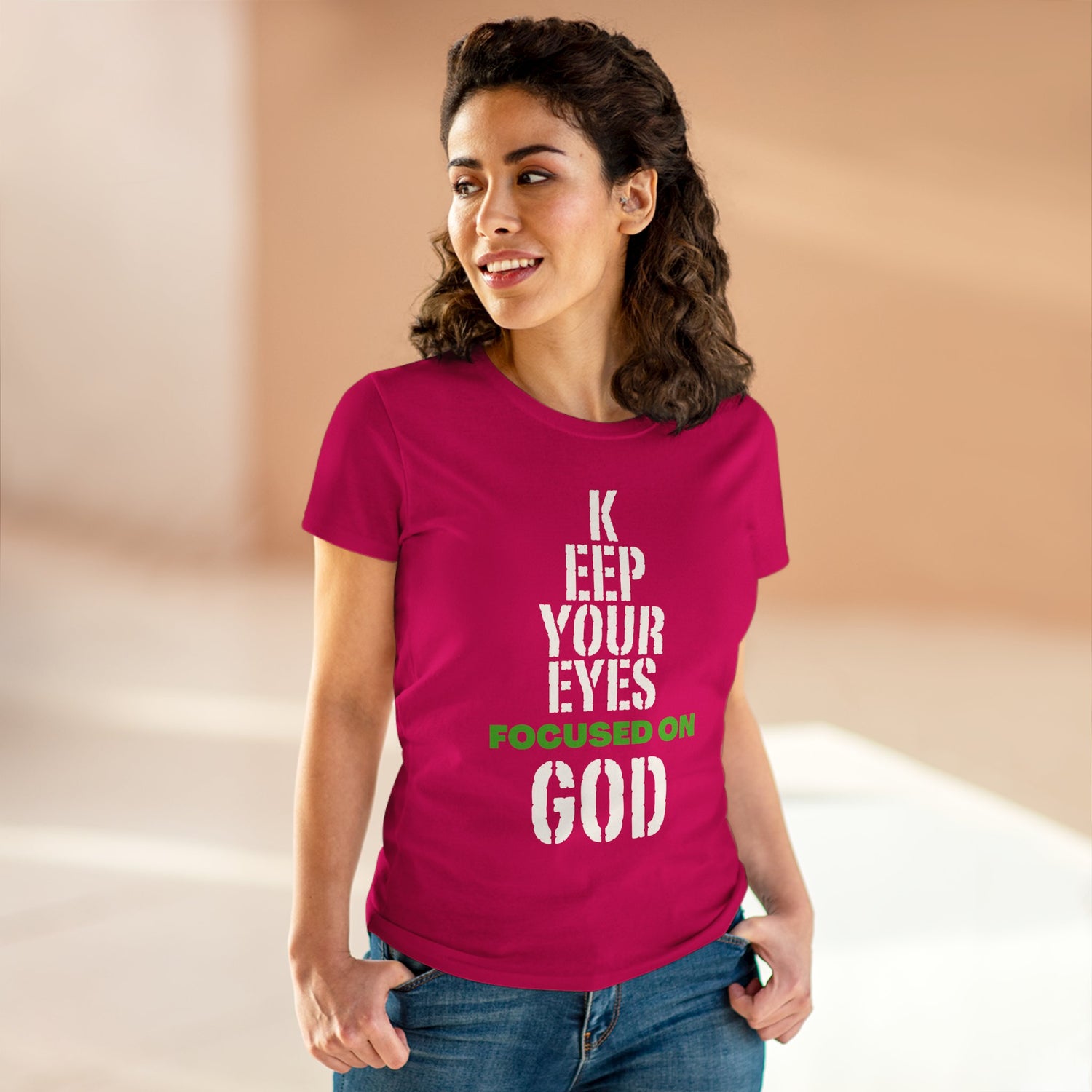Keep Your Eyes Focused on God  Midweight Cotton Tee - Faith Based Tee