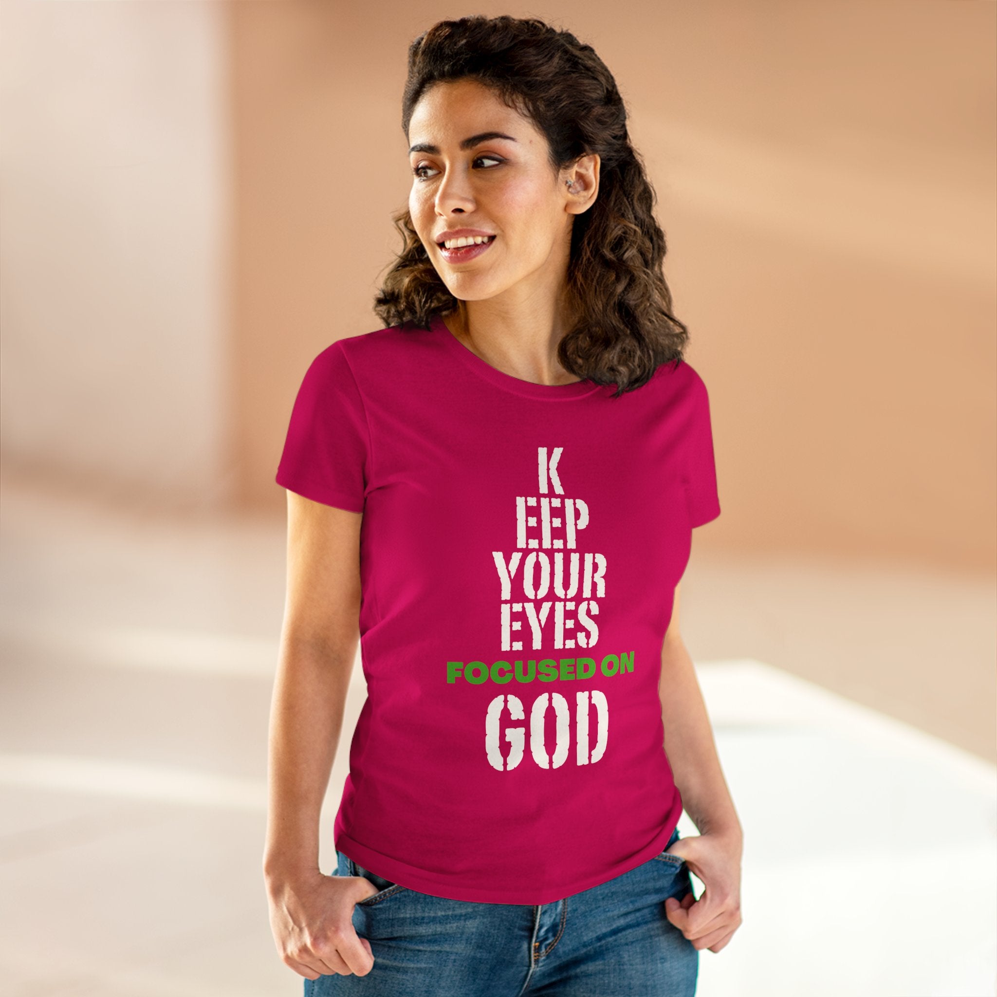 Keep Your Eyes Focused on God  Midweight Cotton Tee - Faith Based Tee
