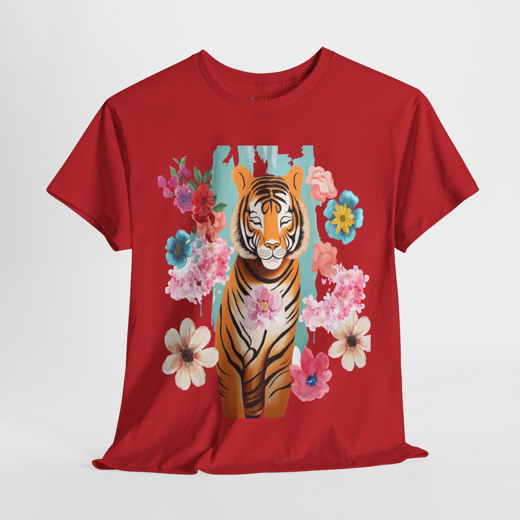 Tiger at Peace in Flowers Heavyweight Unisex Tee