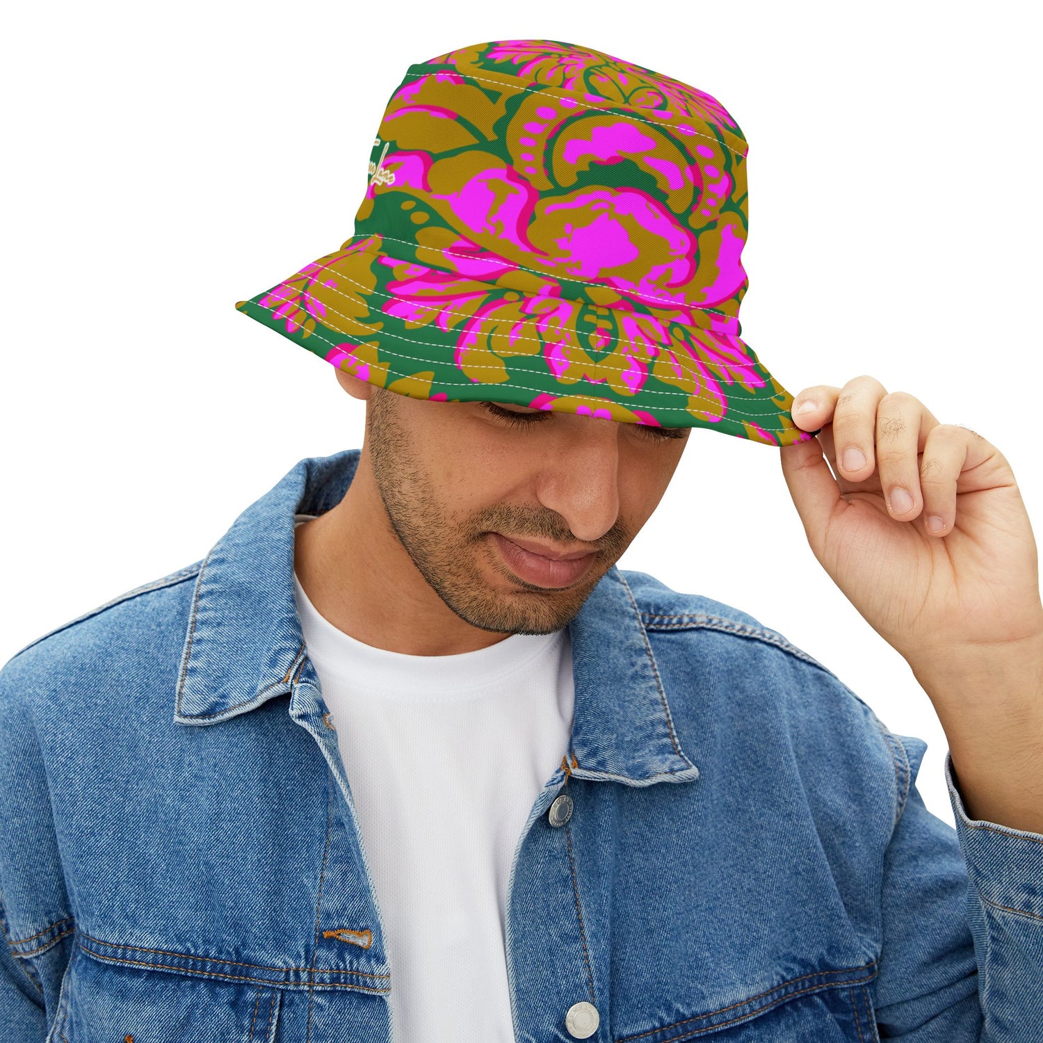 Fleur de Lis in Pink and Green Vibrant Bucket Hat