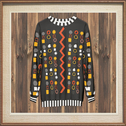 Black Stripe and Bright Geometric in Black Unisex Sweatshirt (Gold Label)