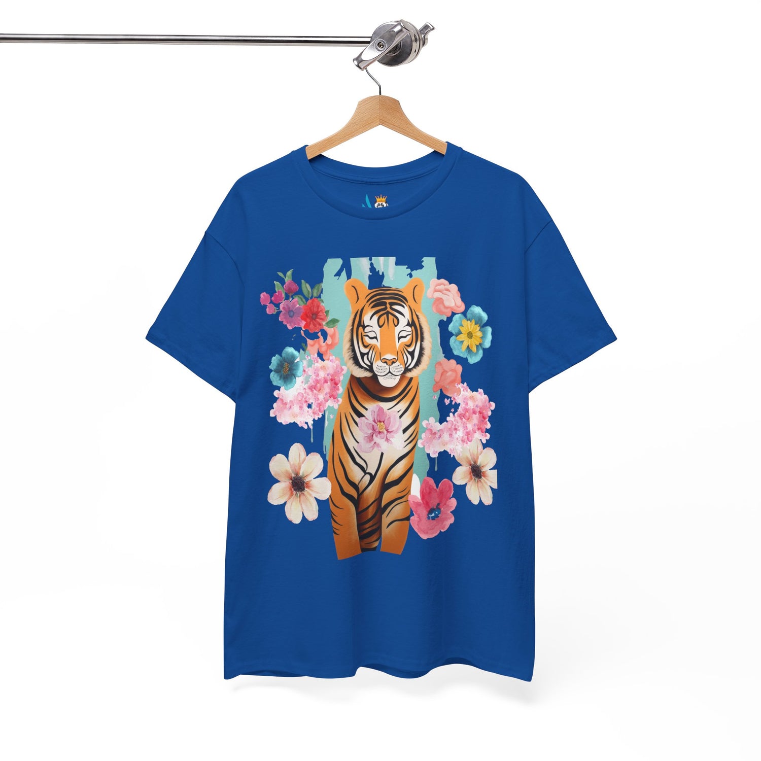 Tiger at Peace in Flowers Heavyweight Unisex Tee