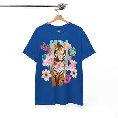 Tiger at Peace in Flowers Heavyweight Unisex Tee