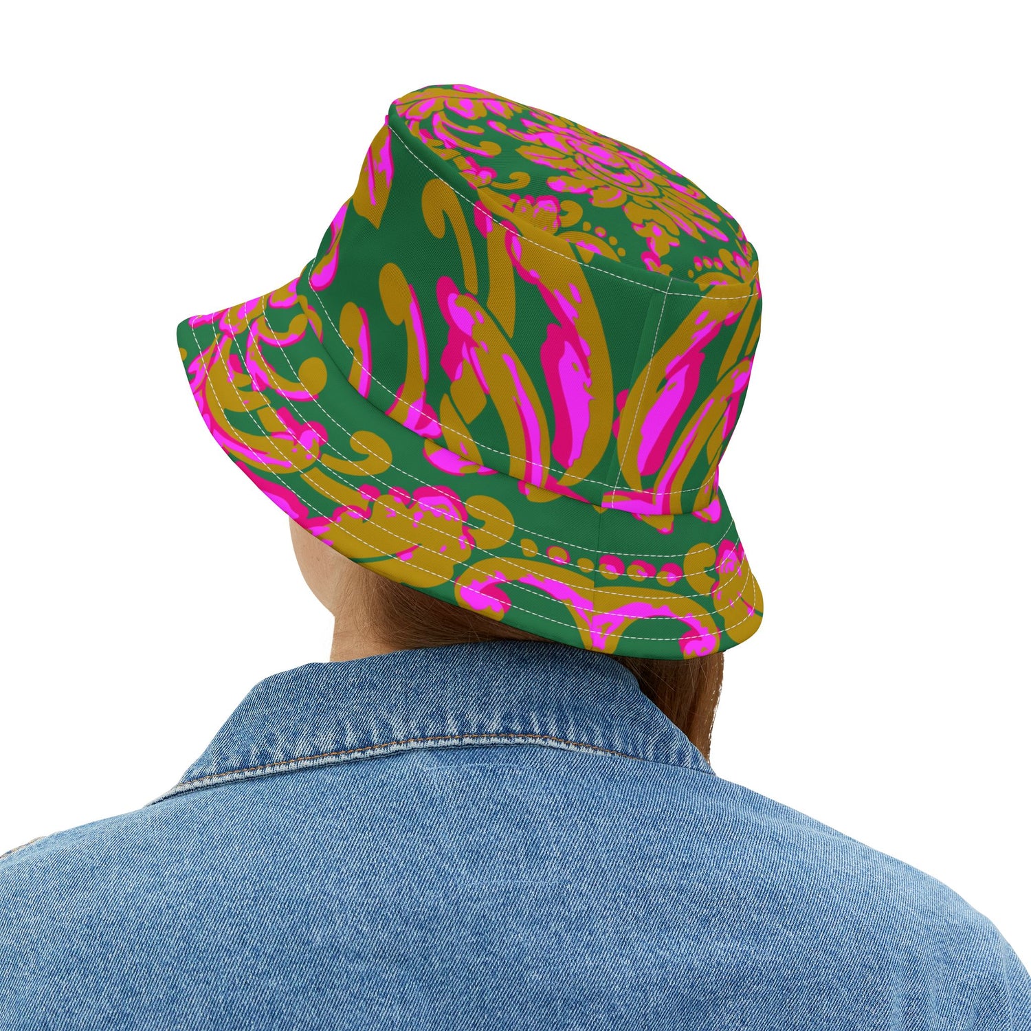 Fleur de Lis in Pink and Green Vibrant Bucket Hat