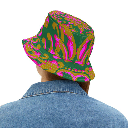 Fleur de Lis in Pink and Green Vibrant Bucket Hat