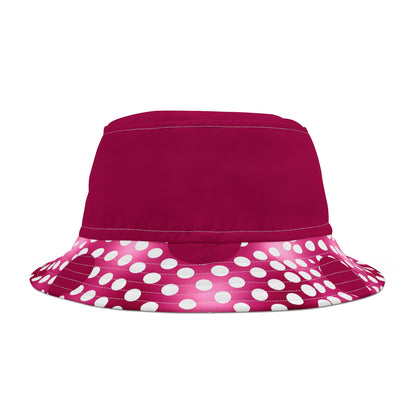 Pink Snowballs in Abstract Polka Dots Vibrant Bucket Hat