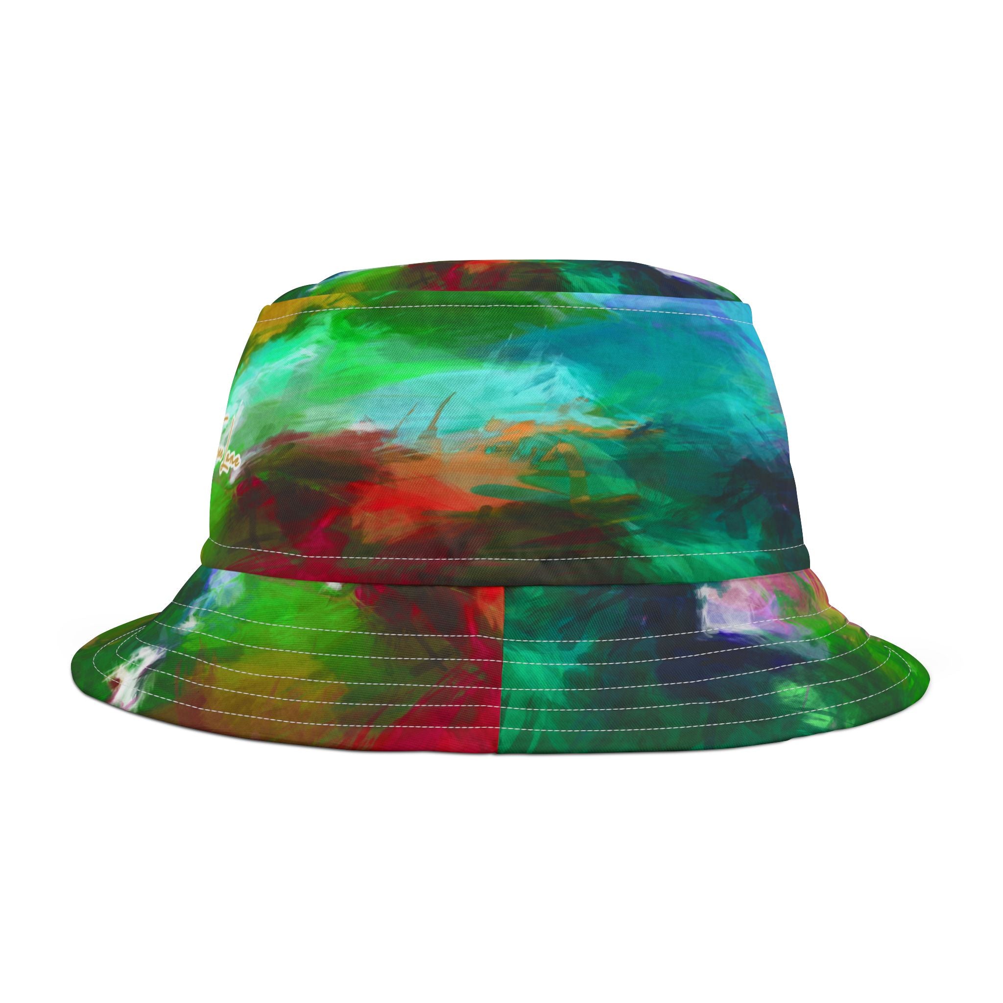 Green Abstract Colorblock Brushstrokes Vibrant Bucket Hat