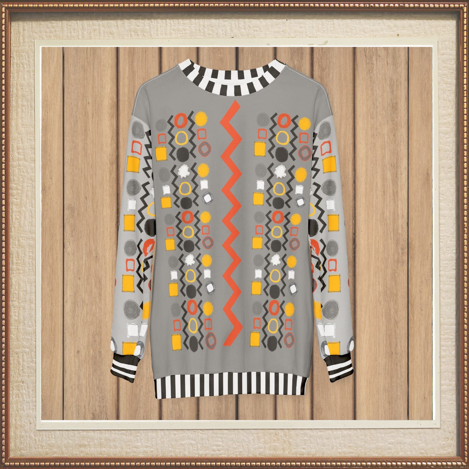 Black Stripe and Bright Geometric in Grey Unisex Sweatshirt (Gold Label)
