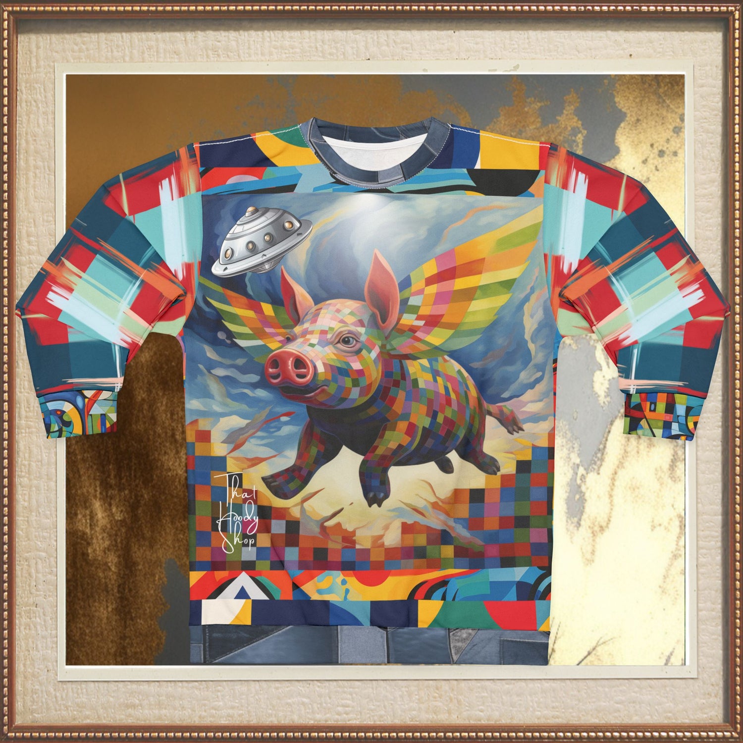 When Pigs Fly Home Abstract Plaid Unisex Sweatshirt (Gold Label)