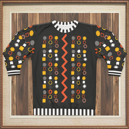 Black Stripe and Bright Geometric in Black Unisex Sweatshirt (Gold Label)
