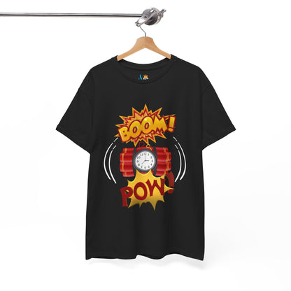 Black t-shirt with a graphic design of a bomb and &