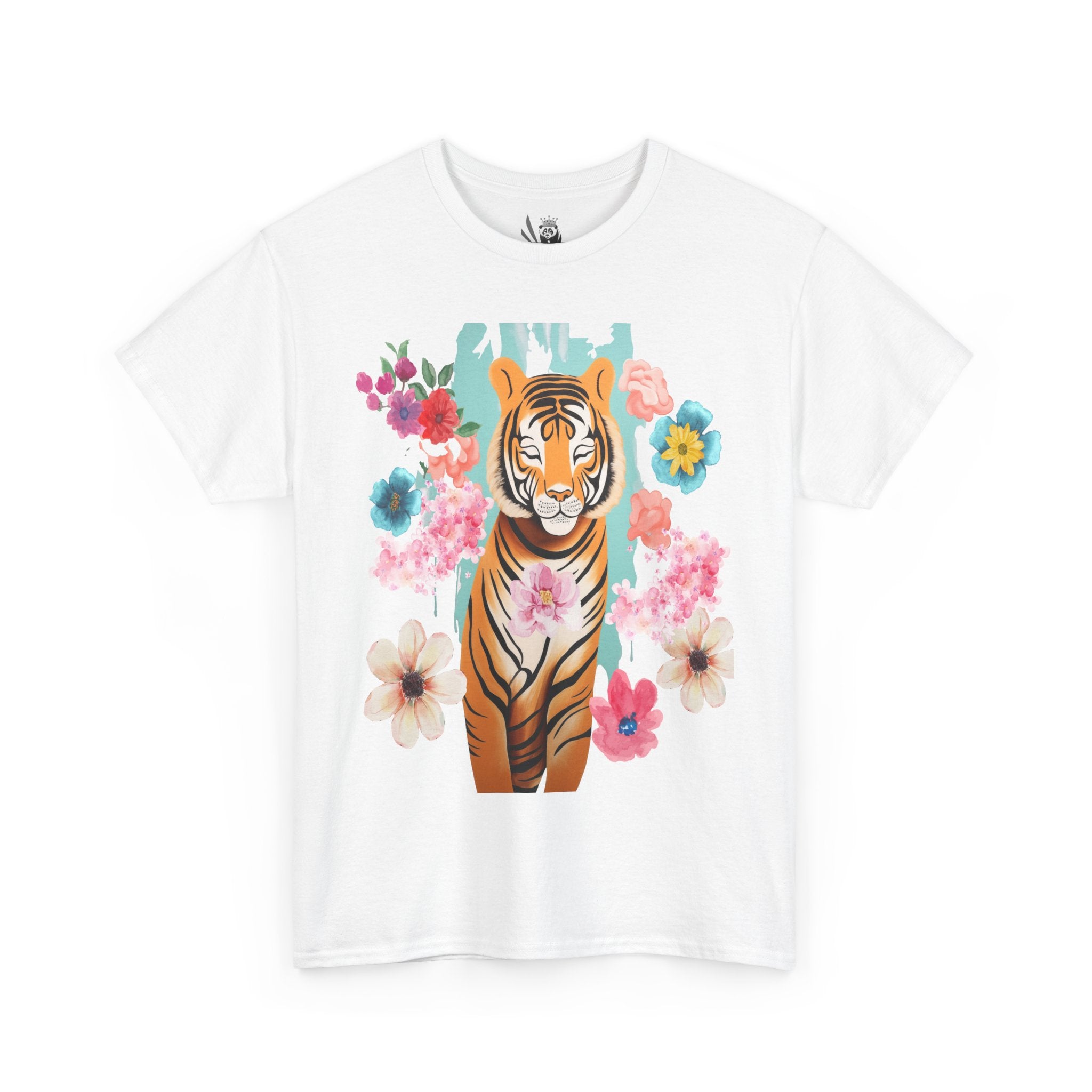 Tiger at Peace in Flowers Heavyweight Unisex Tee