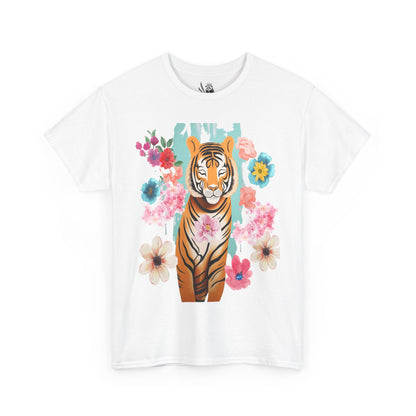 Tiger at Peace in Flowers Heavyweight Unisex Tee