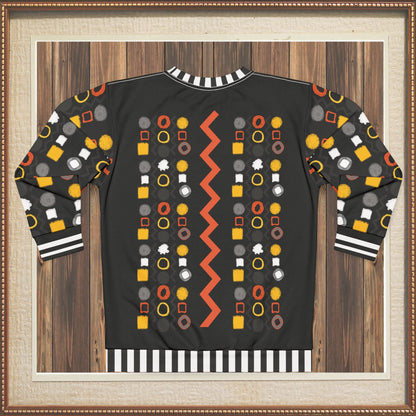 Black Stripe and Bright Geometric in Black Unisex Sweatshirt (Gold Label)