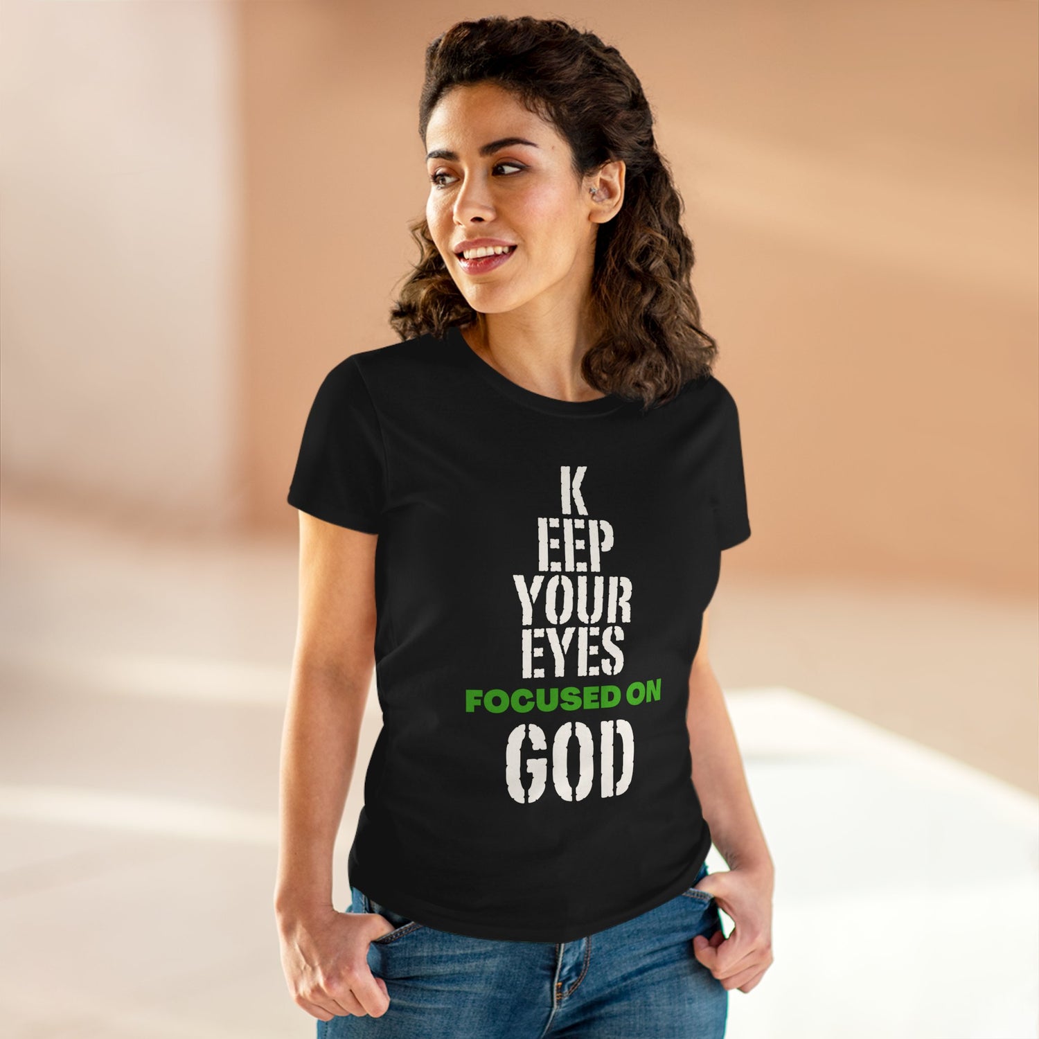 Keep Your Eyes Focused on God  Midweight Cotton Tee - Faith Based Tee