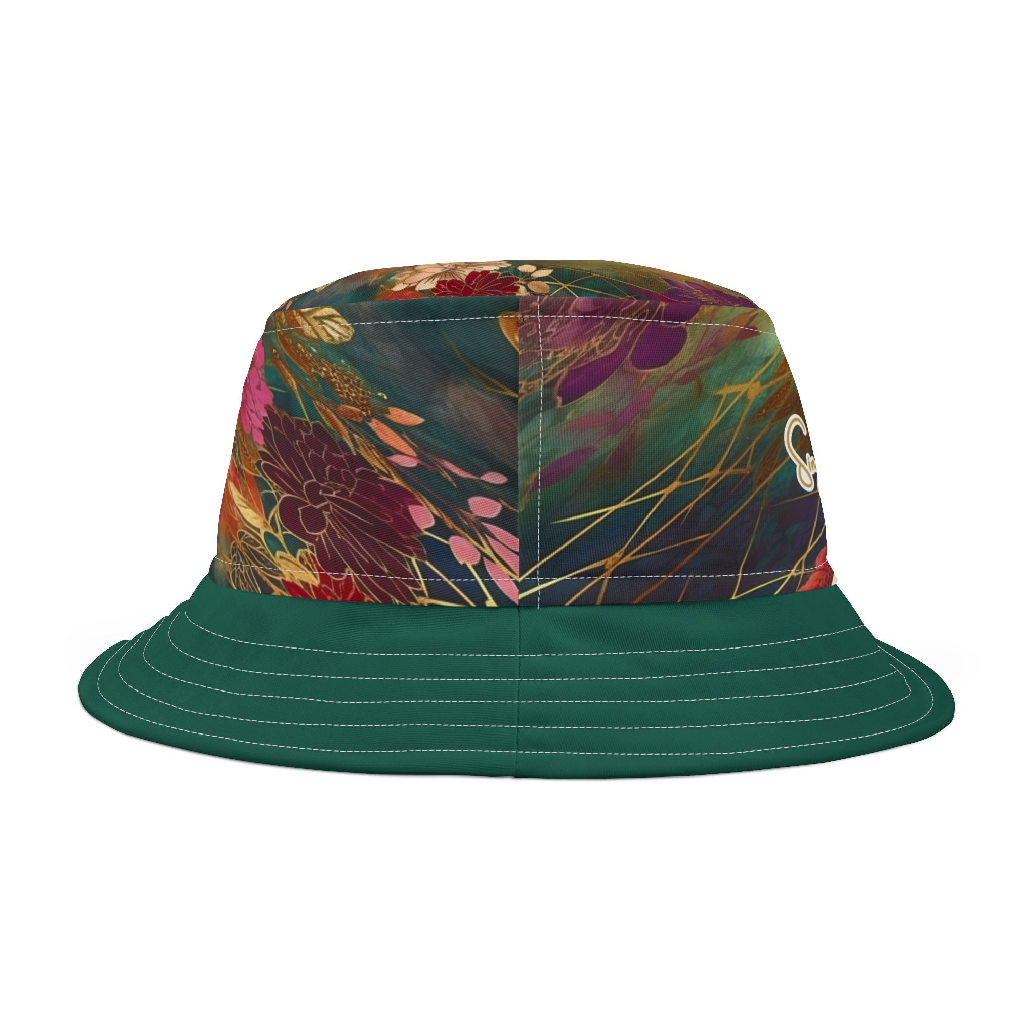 Chiyogami Green Mountain Asian Floral Vibrant Bucket Hat