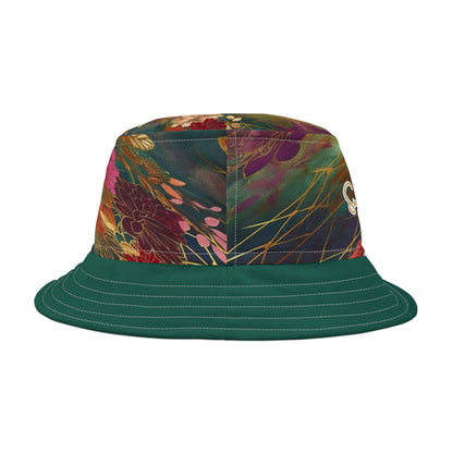 Chiyogami Green Mountain Asian Floral Vibrant Bucket Hat