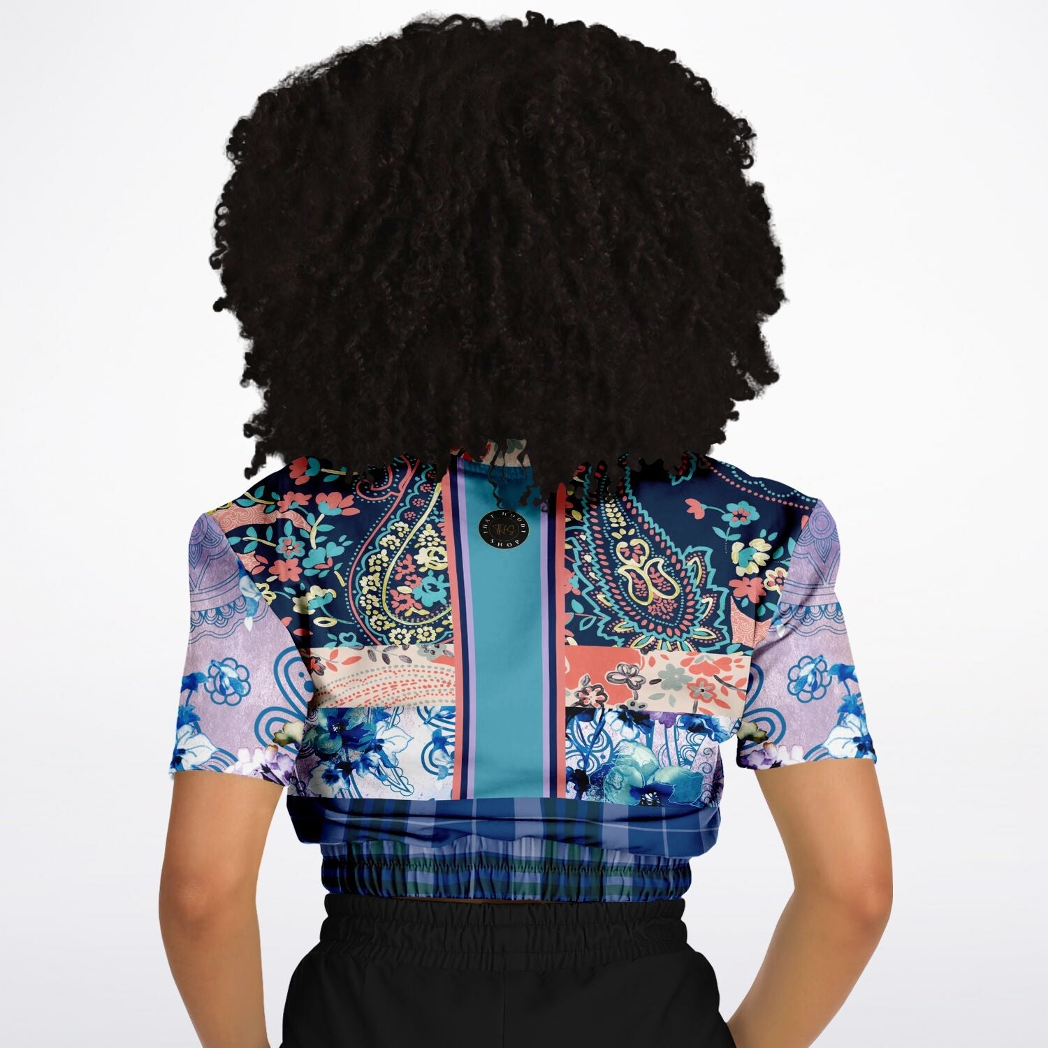 Dolores Park Paisley Plaid Eco-Poly Short Sleeve Cropped Pullover