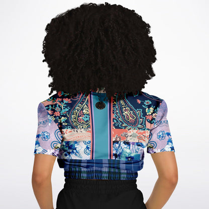 Dolores Park Paisley Plaid Eco-Poly Short Sleeve Cropped Pullover