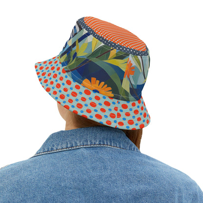 Sunshine and Butterflies in Stripes and Dots Vibrant Bucket Hat