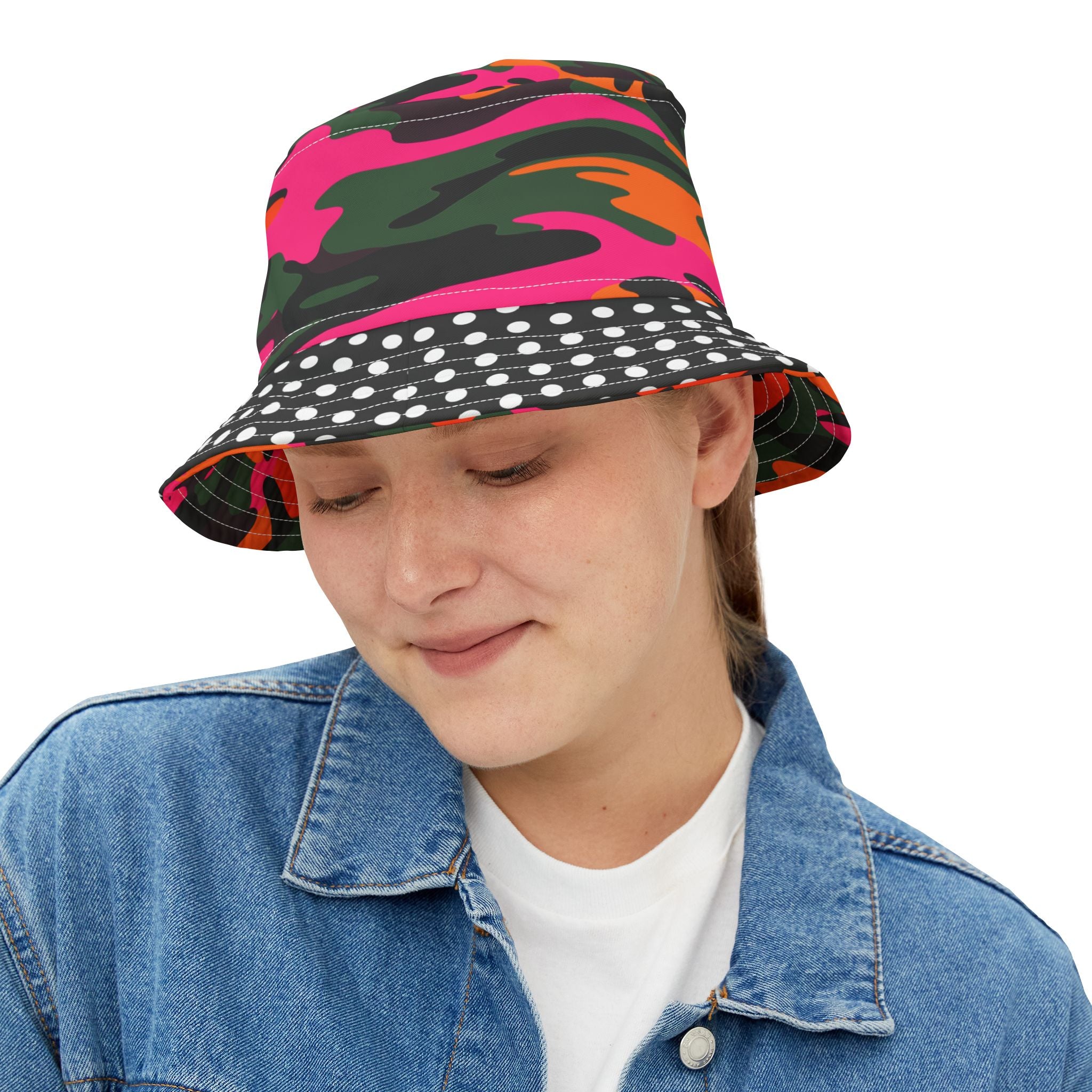 Just a Monday Dayglo Camouflage Polka Dot Vibrant Bucket Hat