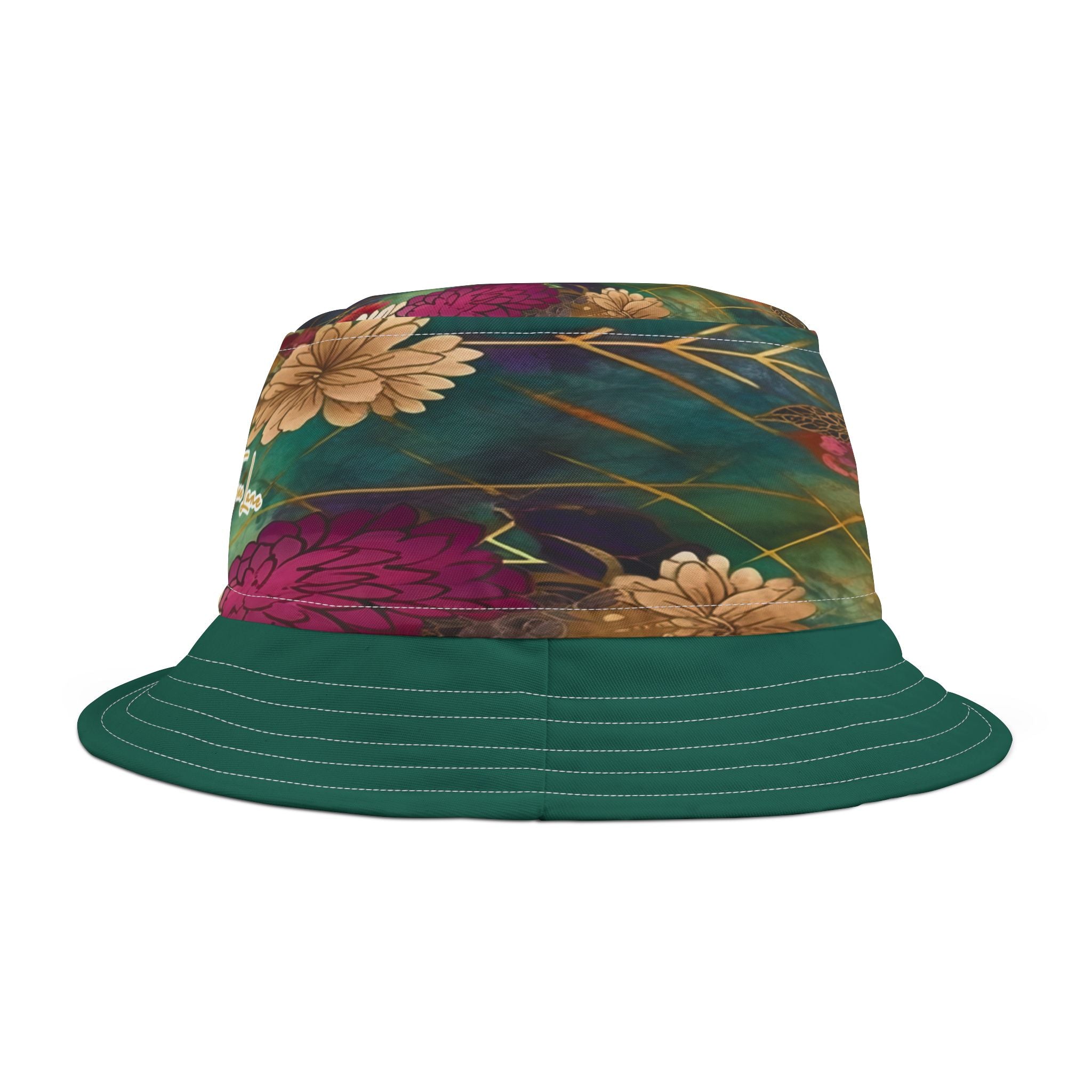 Chiyogami Green Mountain Asian Floral Vibrant Bucket Hat