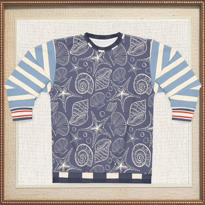 Sail Away Seashell Sketch Stripe Duo in Blue Unisex Sweatshirt (Gold Label)