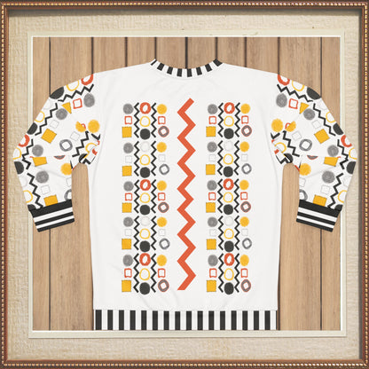 Black Stripe and Bright Geometric in White Unisex Sweatshirt (Gold Label)
