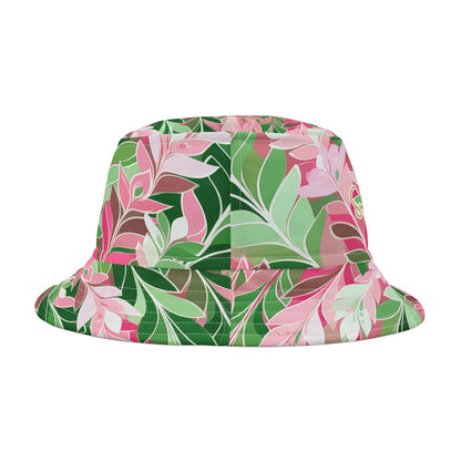 Leaves in Pink and Green Abstract Vibrant Bucket Hat