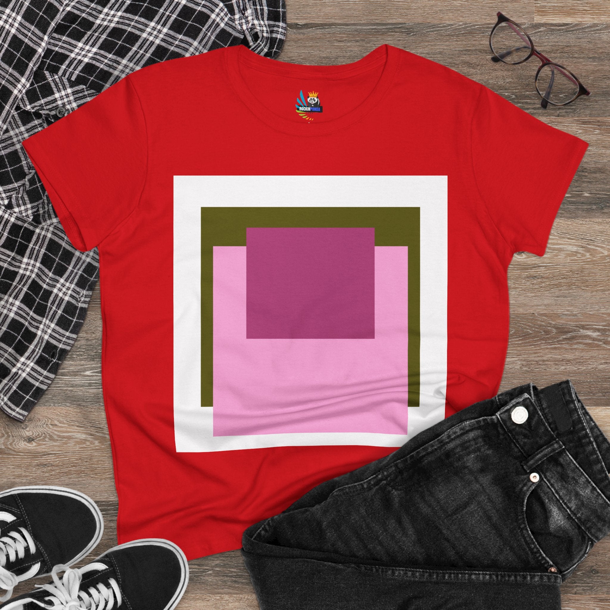 T-Shirt - Pink Rose Granny Quadruple Square Women&