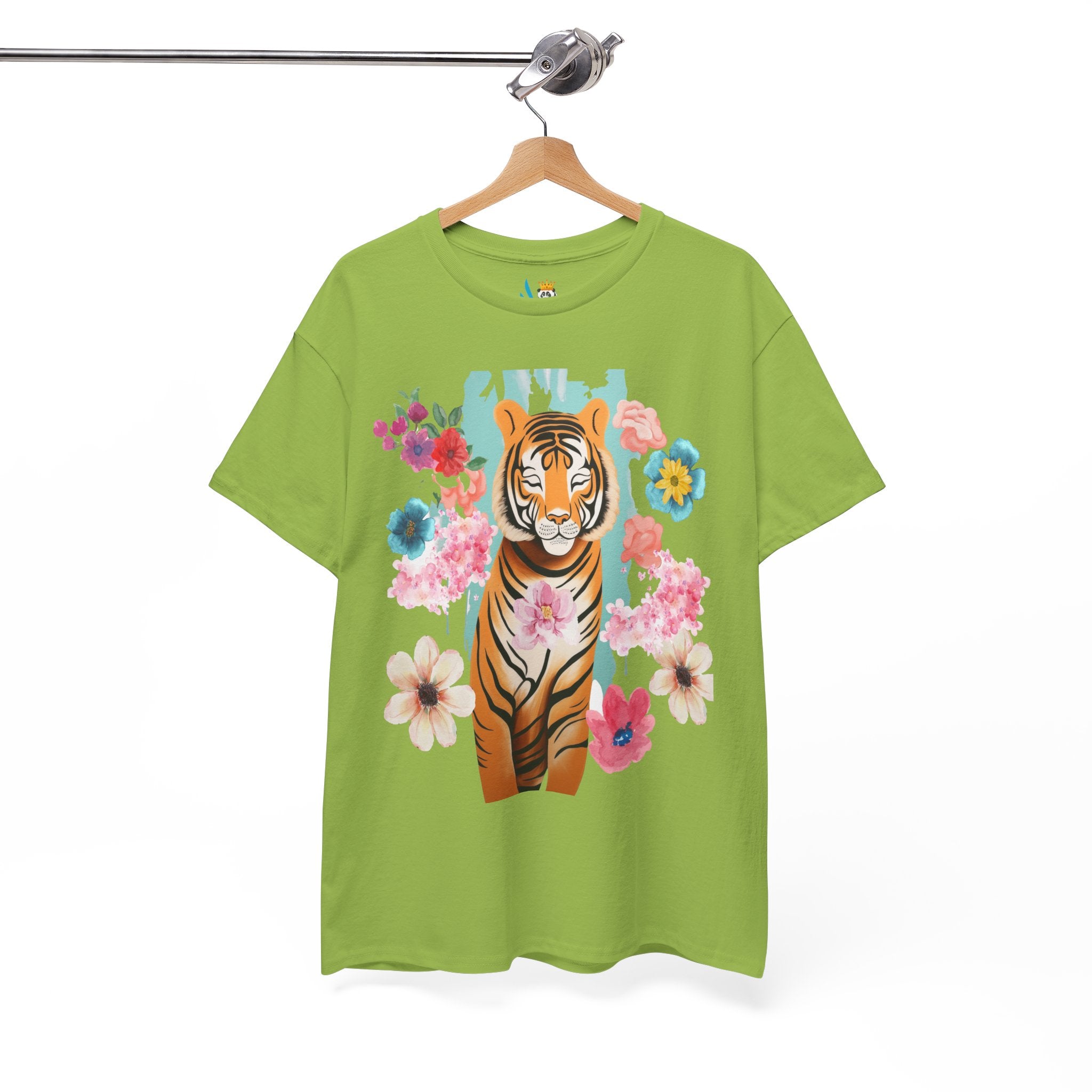 Tiger at Peace in Flowers Heavyweight Unisex Tee