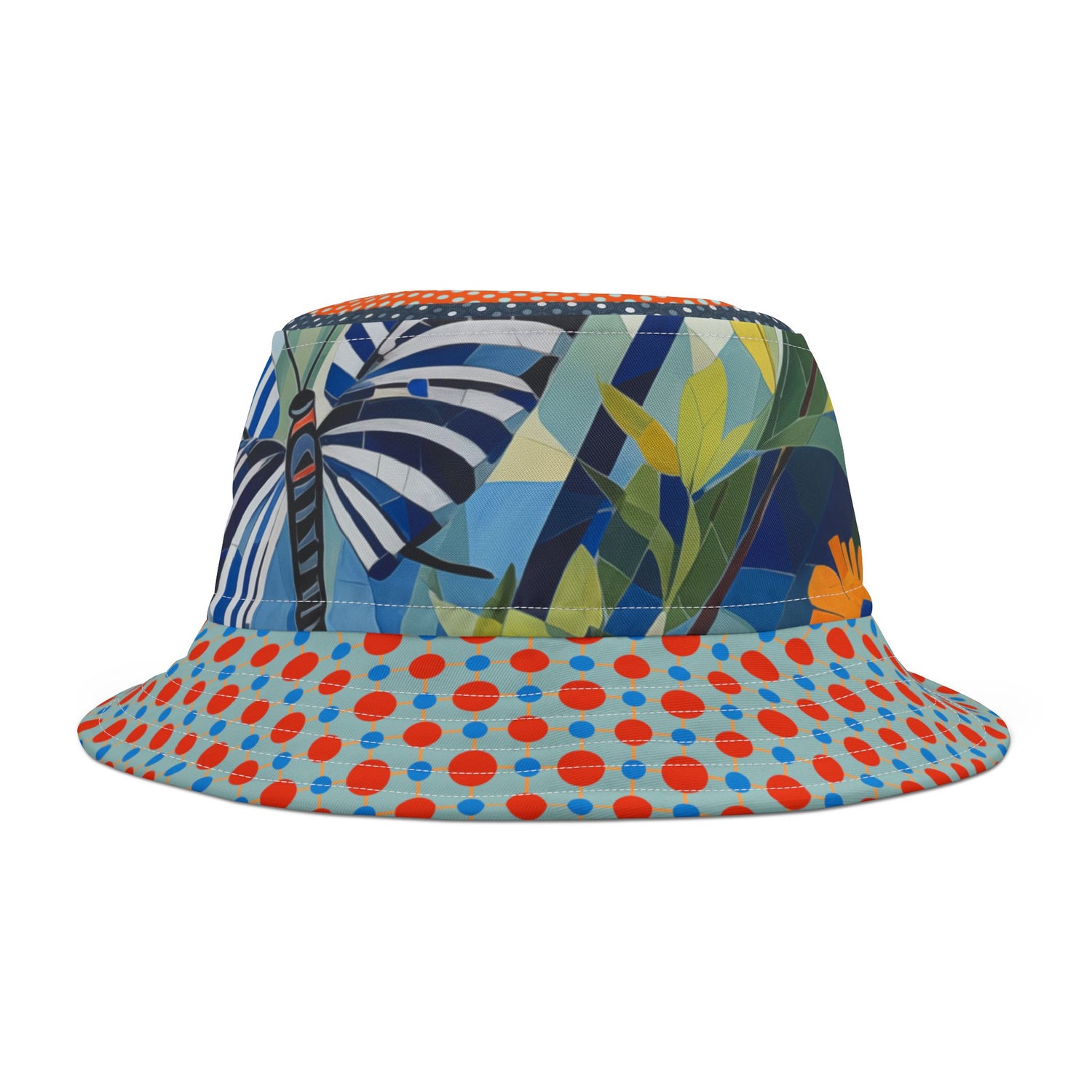 Sunshine and Butterflies in Stripes and Dots Vibrant Bucket Hat