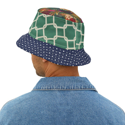 Chained and Confused Green Asian Floral Vibrant Bucket Hat