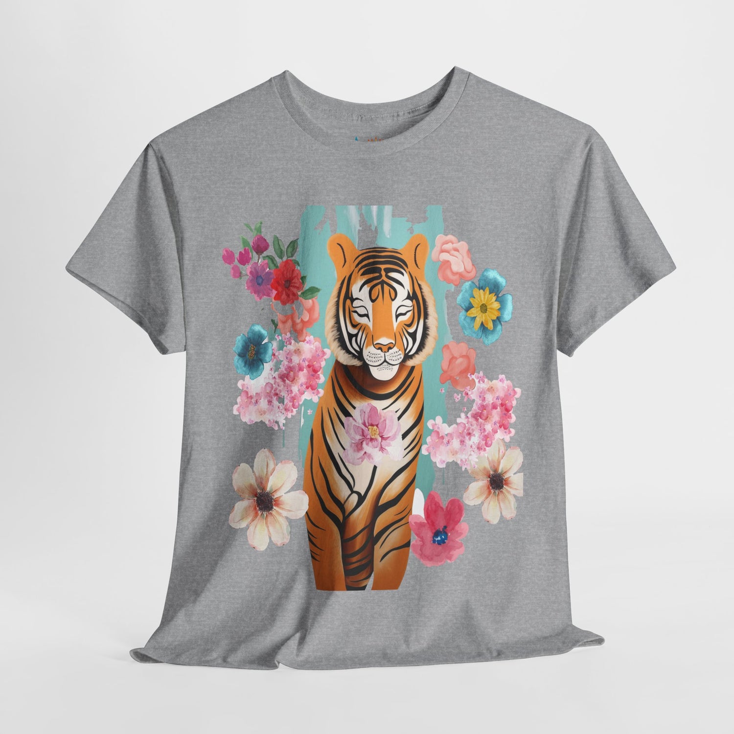 Tiger at Peace in Flowers Heavyweight Unisex Tee