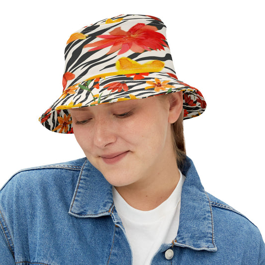 Meet Me in Tangiers Zebra Floral Stripe Vibrant Bucket Hat