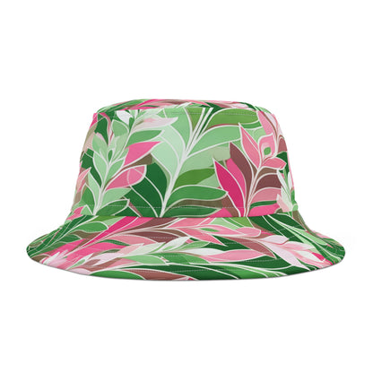 Leaves in Pink and Green Abstract Vibrant Bucket Hat