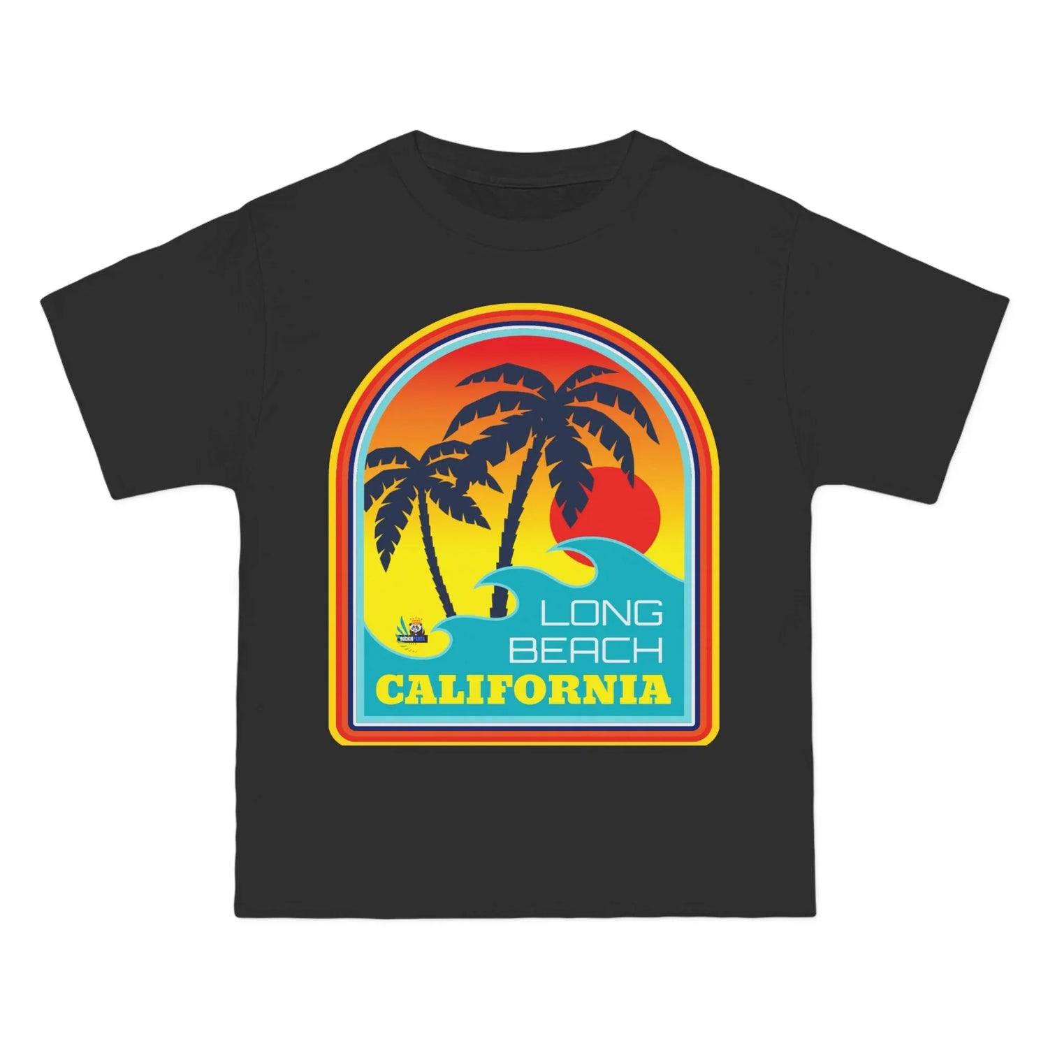 Black t-shirt with a colorful &