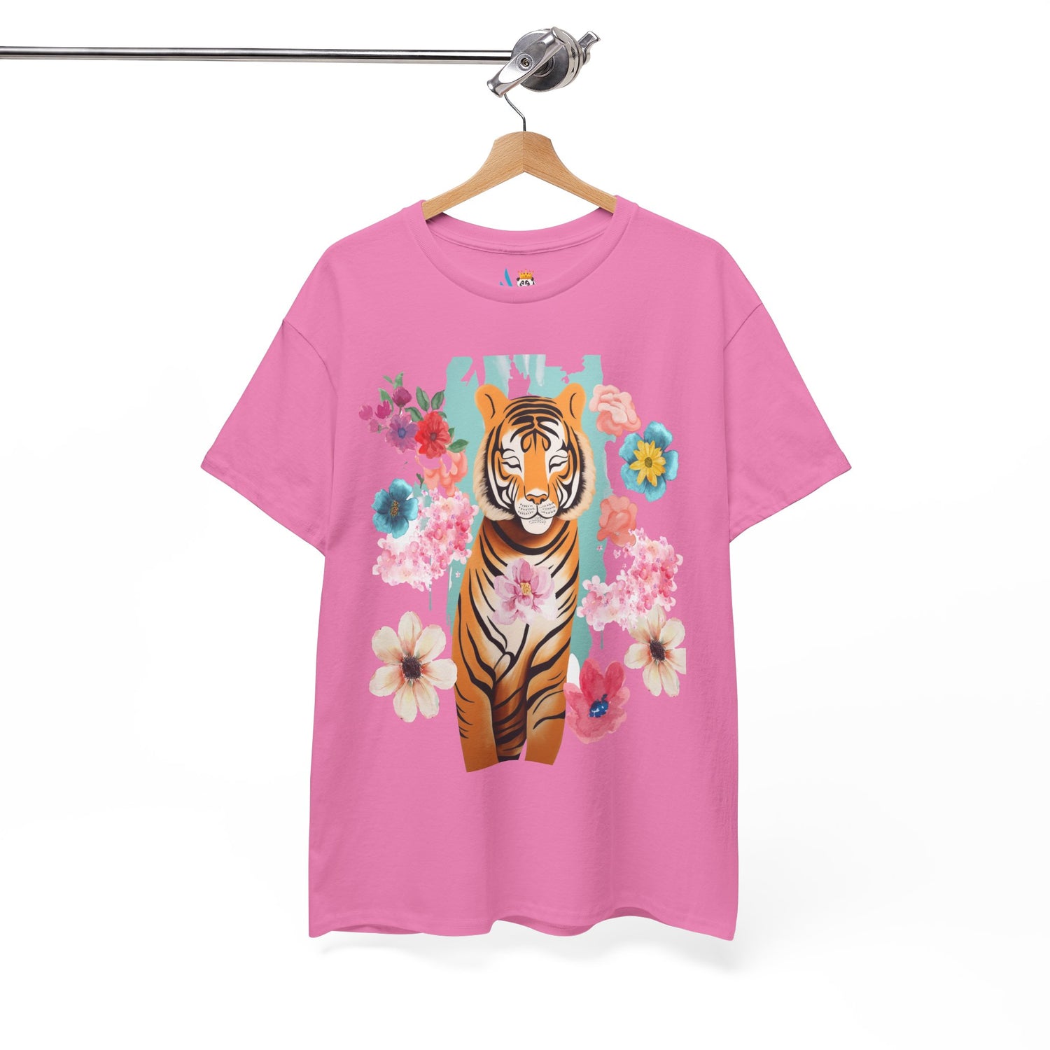 Tiger at Peace in Flowers Heavyweight Unisex Tee