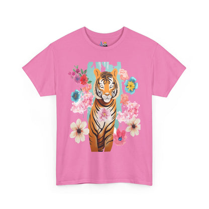 Tiger at Peace in Flowers Heavyweight Unisex Tee