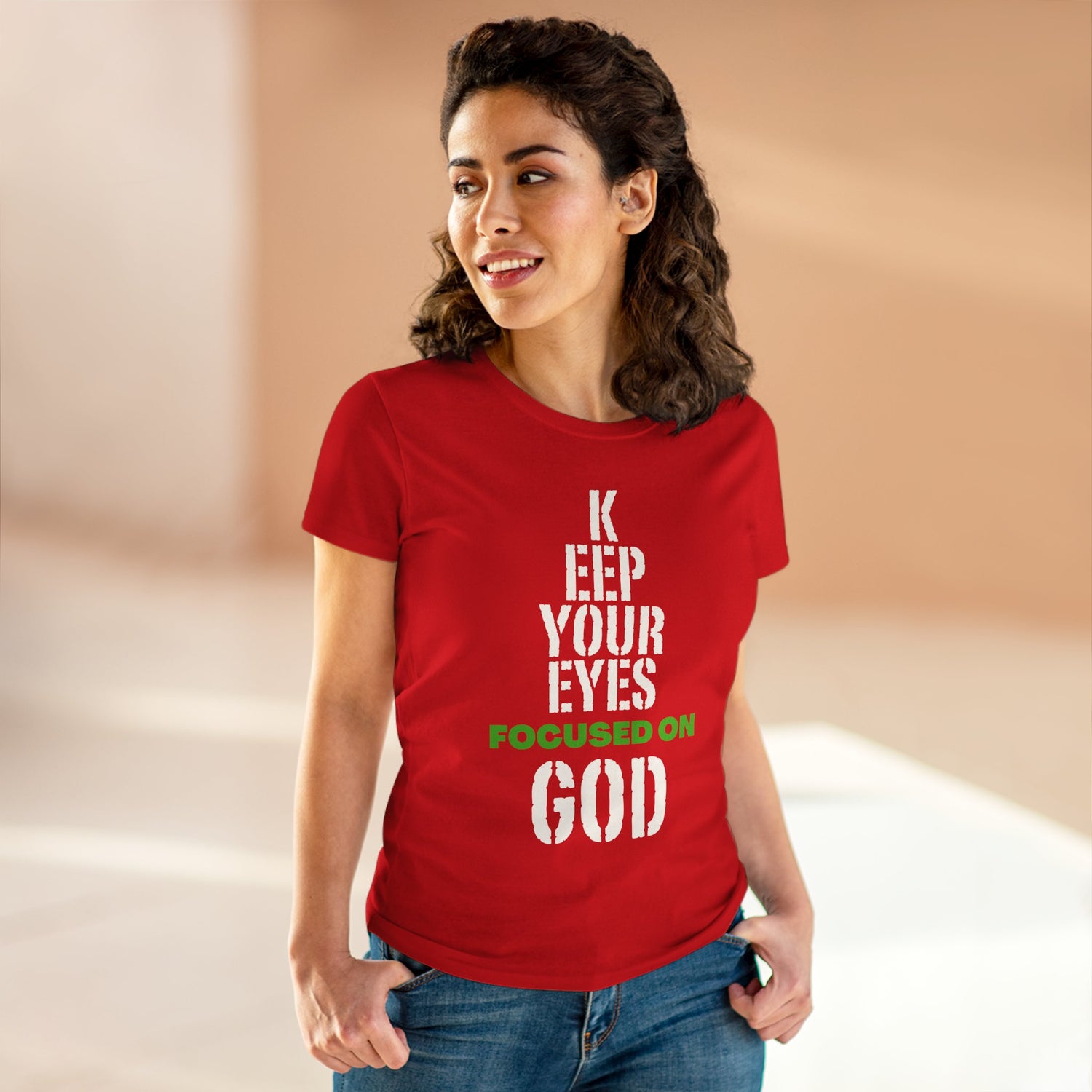 Keep Your Eyes Focused on God  Midweight Cotton Tee - Faith Based Tee