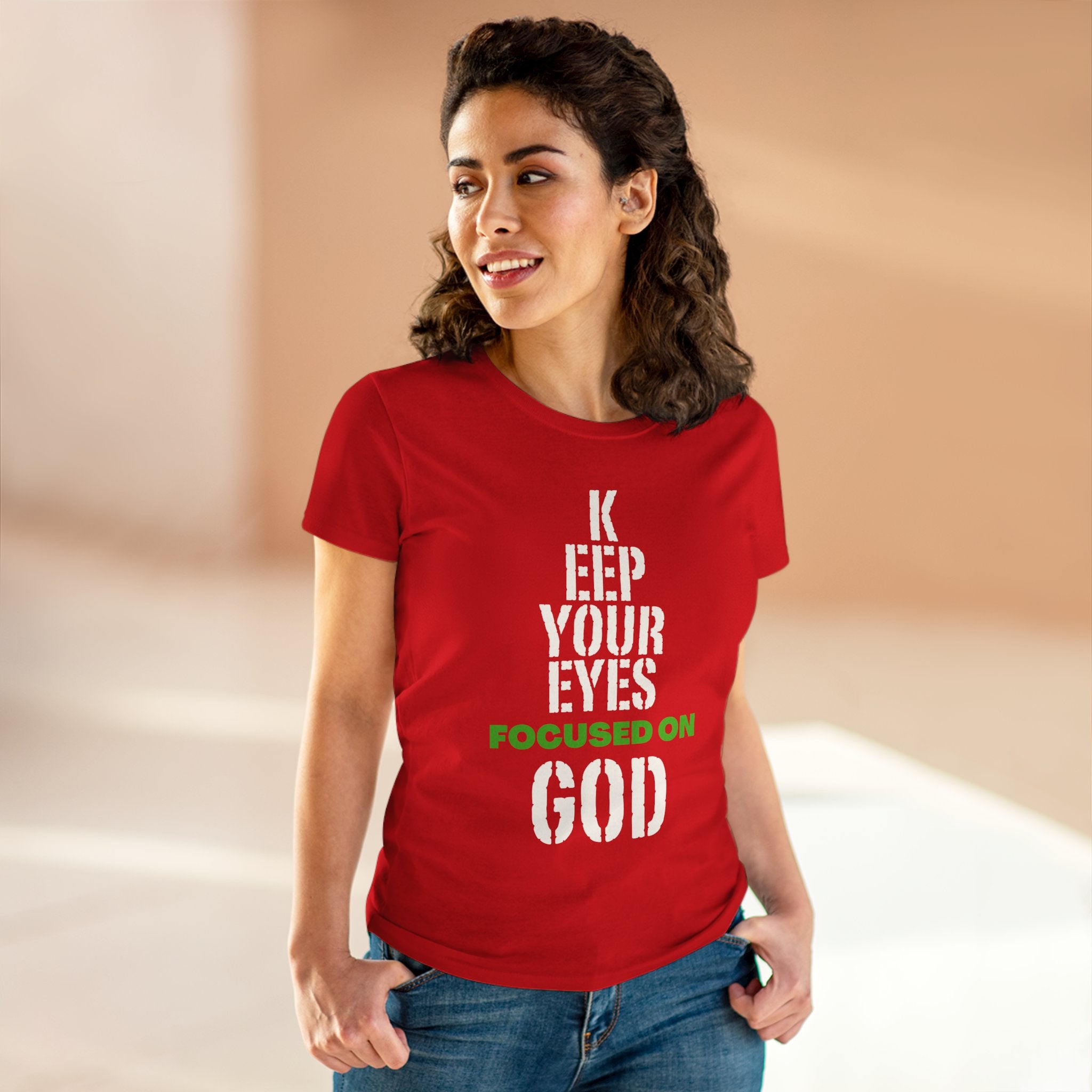 Keep Your Eyes Focused on God  Midweight Cotton Tee - Faith Based Tee
